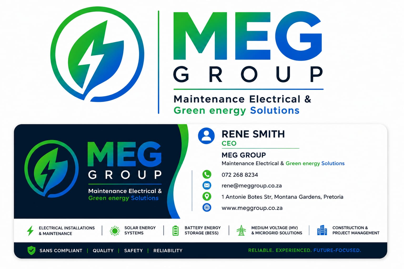 MEG Group business card for Rene Smith, CEO